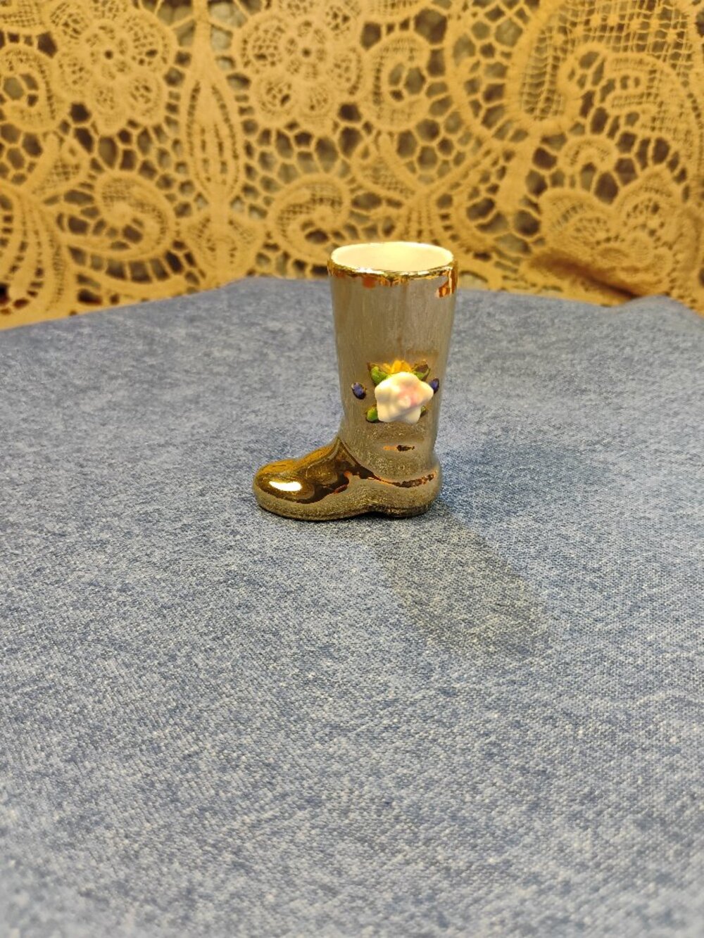 Vintage Miniature Gold Boot with Flower Accent/ Toothpick Holder